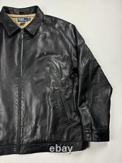 Vintage Polo Ralph Lauren Zip Up Genuine Leather Jacket Men's Size XXL Black Vtg