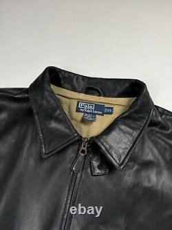 Vintage Polo Ralph Lauren Zip Up Genuine Leather Jacket Men's Size XXL Black Vtg
