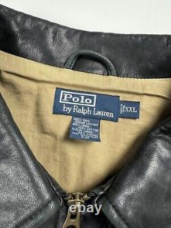 Vintage Polo Ralph Lauren Zip Up Genuine Leather Jacket Men's Size XXL Black Vtg