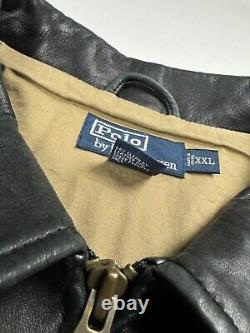 Vintage Polo Ralph Lauren Zip Up Genuine Leather Jacket Men's Size XXL Black Vtg