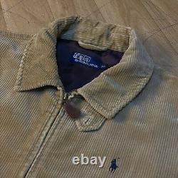 Vintage Polo Ralph Lauren bomber Jacket winter Corduroy cotton men beige siz 2XL