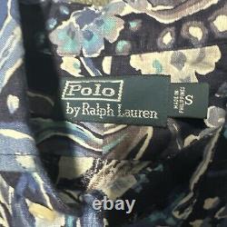 Vintage Polo Ralph Lauren paisley LINEN aqua blue Shirt Mens S button up L/S EUC