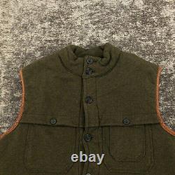Vintage Polo Ralph lauren Vest Mens XL Green Flannel Lined Quilted Leather Trim