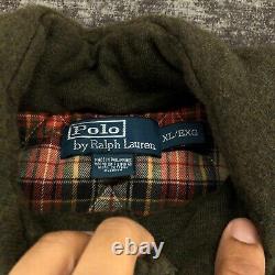 Vintage Polo Ralph lauren Vest Mens XL Green Flannel Lined Quilted Leather Trim