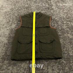 Vintage Polo Ralph lauren Vest Mens XL Green Flannel Lined Quilted Leather Trim