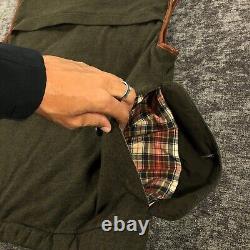 Vintage Polo Ralph lauren Vest Mens XL Green Flannel Lined Quilted Leather Trim