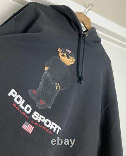 Vintage Polo Sport Ralph Lauren Bear Hoodie XL Sweatshirt Stadium 92 93 Usa