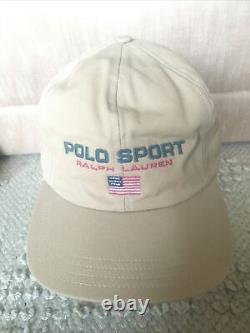 Vintage Polo Sport Ralph Lauren Hat Beige / Red Fleece Lined Adjustable NEW USA