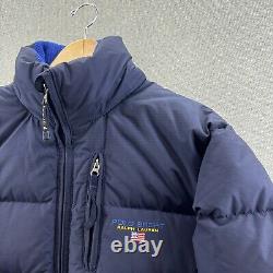 Vintage Polo Sport Ralph Lauren Mens Jacket Blue Medium Down Puffer Canvas Hood