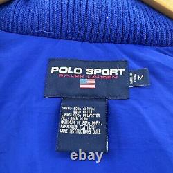 Vintage Polo Sport Ralph Lauren Mens Jacket Blue Medium Down Puffer Canvas Hood