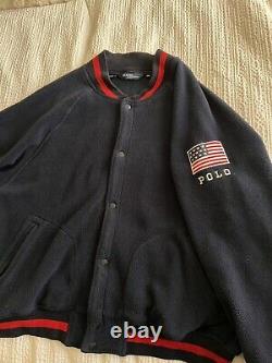 Vintage Polo Sport Ralph Lauren USA Fleece Varsity Bomber Jacket Rare XL