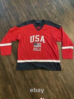Vintage Polo Sport Ralph Lauren USA Hockey Styled Jersey 90s Large Vtg
