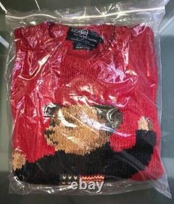 Vintage RARE 92 RALPH LAUREN POLO Bear Hand Knitted Linen Cotton L Red 92 OG