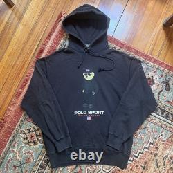 Vintage RARE Polo Sport Ralph Lauren Polo Bear Black Hoodie Sweatshirt Large