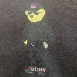 Vintage RARE Polo Sport Ralph Lauren Polo Bear Black Hoodie Sweatshirt Large