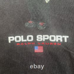 Vintage RARE Polo Sport Ralph Lauren Polo Bear Black Hoodie Sweatshirt Large