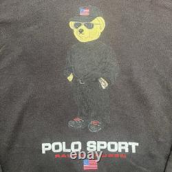 Vintage RARE Polo Sport Ralph Lauren Polo Bear Black Hoodie Sweatshirt Large