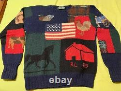 Vintage RL89 Ralph Lauren Polo Country House Farm Patchwork Hand Knit Sweater