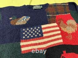 Vintage RL89 Ralph Lauren Polo Country House Farm Patchwork Hand Knit Sweater