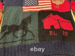 Vintage RL89 Ralph Lauren Polo Country House Farm Patchwork Hand Knit Sweater