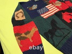 Vintage RL89 Ralph Lauren Polo Country House Farm Patchwork Hand Knit Sweater