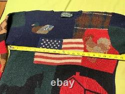 Vintage RL89 Ralph Lauren Polo Country House Farm Patchwork Hand Knit Sweater