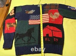 Vintage RL89 Ralph Lauren Polo Country House Farm Patchwork Hand Knit Sweater