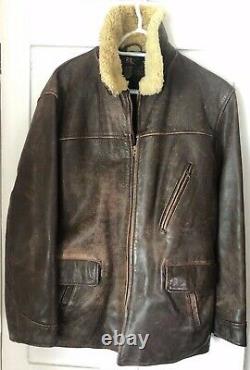 Vintage RRL Ralph Lauren Polo Distressed Bomber Leather Jacket Shearling Coat