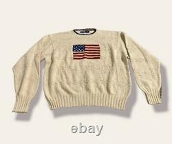 Vintage Ralph Lauren Polo 90's Hand Knit American Flag Sweater, XL, NOS NWT