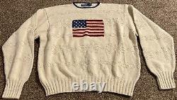 Vintage Ralph Lauren Polo 90's Hand Knit American Flag Sweater, XL, NOS NWT