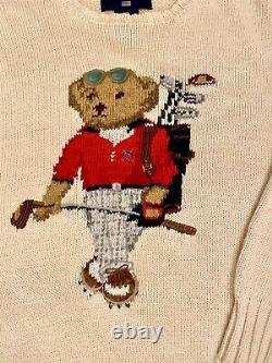 Vintage Ralph Lauren Polo Bear Knit Sweater Polo Sport Golf Crewneck White Ivory