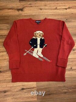 Vintage Ralph Lauren Polo Bear Ski Knit Sweater Size Large Red