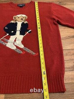 Vintage Ralph Lauren Polo Bear Ski Knit Sweater Size Large Red