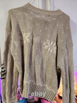 Vintage Ralph Lauren Polo Bear Sweater Men's Large Beige Skiing RL Knit Wool