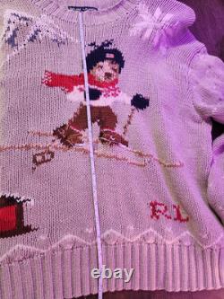 Vintage Ralph Lauren Polo Bear Sweater Men's Large Beige Skiing RL Knit Wool