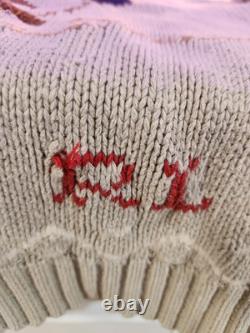 Vintage Ralph Lauren Polo Bear Sweater Men's Large Beige Skiing RL Knit Wool
