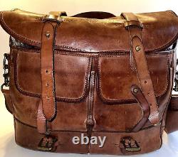 Vintage Ralph Lauren Polo Brown Leather Shoulder Tote Messenger Bag Pockets