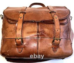 Vintage Ralph Lauren Polo Brown Leather Shoulder Tote Messenger Bag Pockets