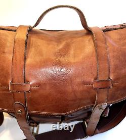 Vintage Ralph Lauren Polo Brown Leather Shoulder Tote Messenger Bag Pockets