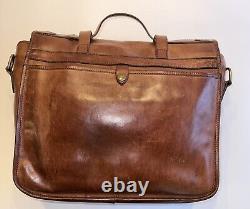 Vintage Ralph Lauren Polo Brown Leather Shoulder Tote Messenger Bag Pockets