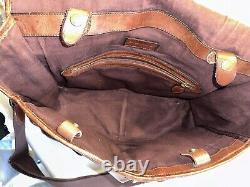 Vintage Ralph Lauren Polo Brown Leather Shoulder Tote Messenger Bag Pockets