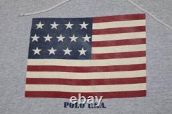Vintage Ralph Lauren Polo Country USA Flag Hoodie Gray Size Large 90s
