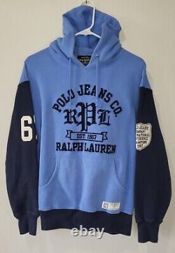 Vintage Ralph Lauren Polo Jeans Co Blue Hoodie Applique Size Medium With Pocket