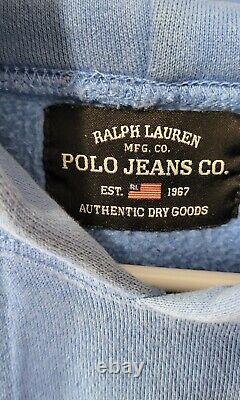 Vintage Ralph Lauren Polo Jeans Co Blue Hoodie Applique Size Medium With Pocket