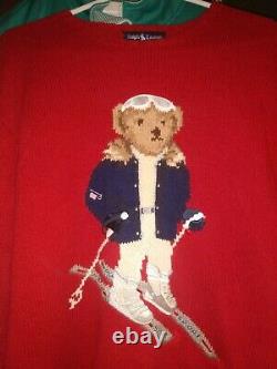 Vintage Ralph Lauren Polo Sport Red Ski Bear Hand Knit Sweater large1990's Rare