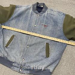Vintage Ralph Lauren Polo Sport Varsity Denim Jacket DISTRESSED Button Snap XL