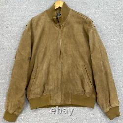 Vintage Ralph Lauren Polo Suede Jacket Mens Large Leather Bomber Lined Tan 90s