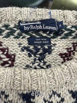 Vintage Rare Hand Knit Polo Ralph Lauren Sweater Size XL Grey Heather Skiers