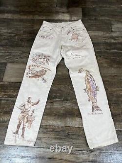 Vintage Rare Polo Ralph Lauren Native American Western Artwork Jeans Sz 28 Z4199