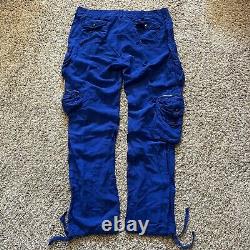 Vintage Y2K Polo Ralph Lauren Cargo Silk Linen Paratrooper Blue Pants 42x36